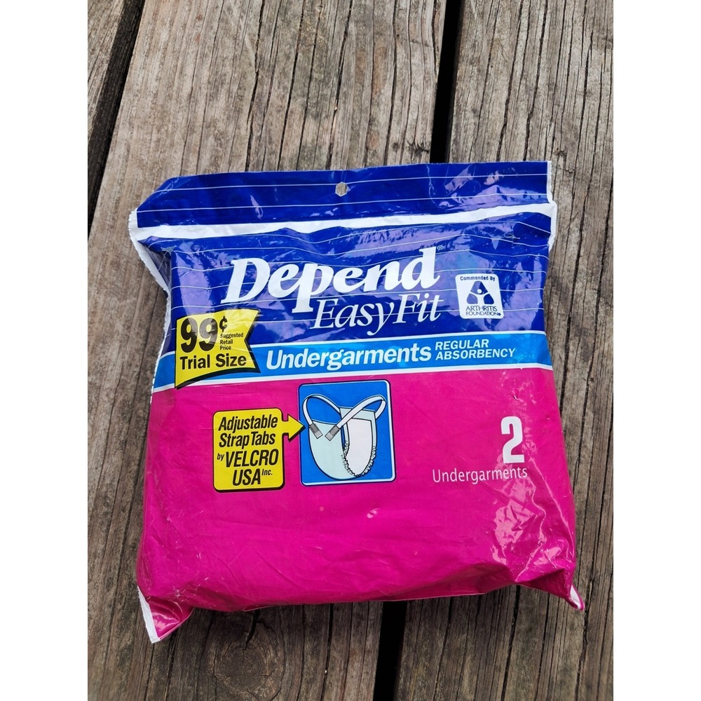 Vtg.90s Depends Fitted Briefs Single Trial Sample Package Easy Grip Tabs L C4